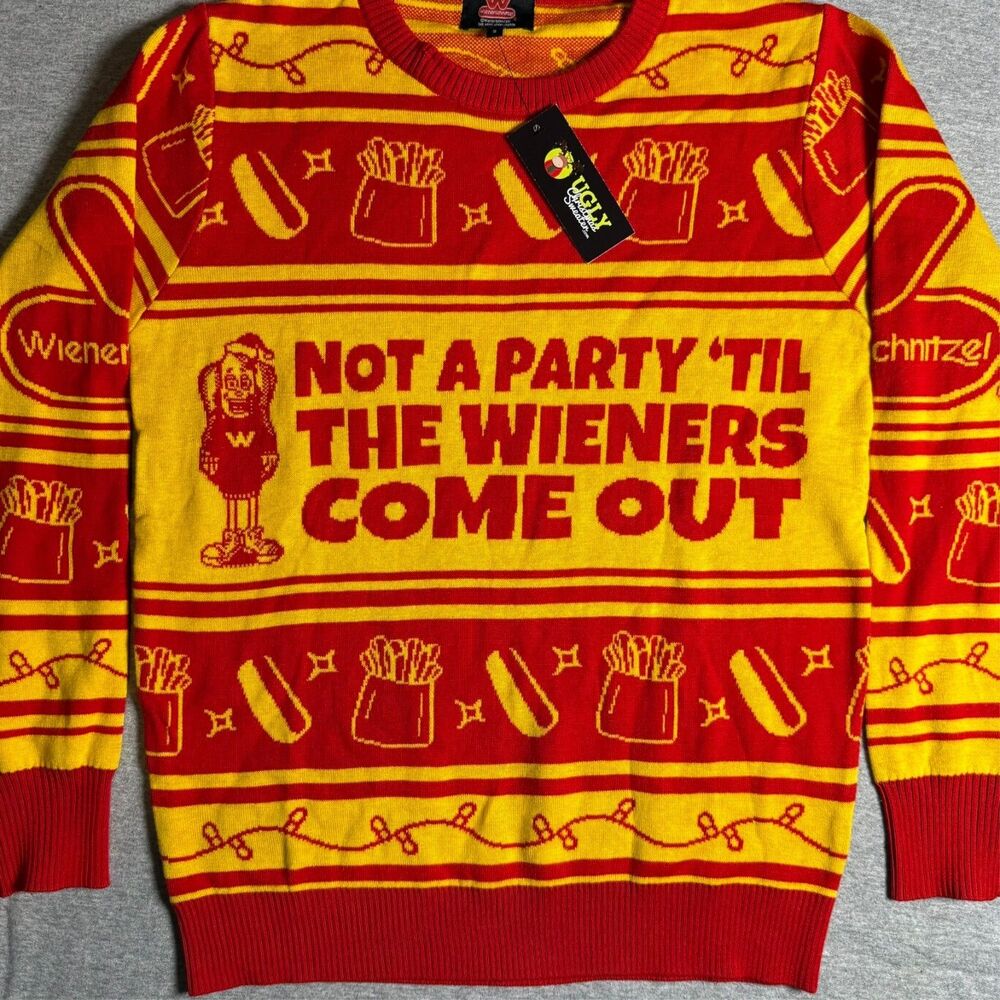 Ugly Christmas Sweater Wienerschnitzel Men’s Size Small Original MSRP $50 NWT